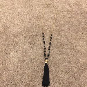 Black and gold beaded tassel necklace